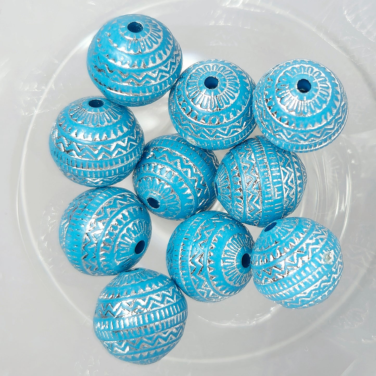 Blauw/zilveren kralen
