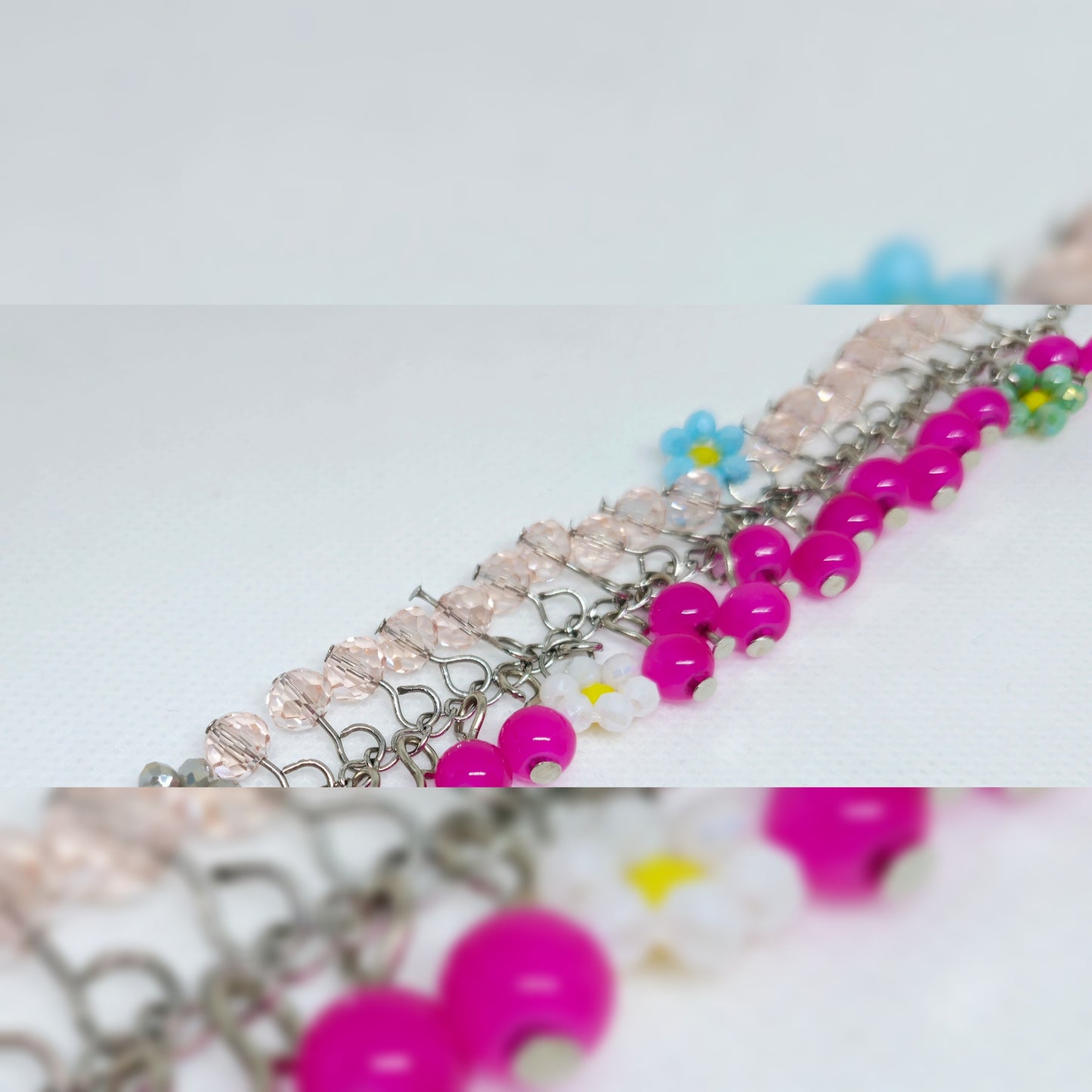 Roze cluster armbandje met bloemen