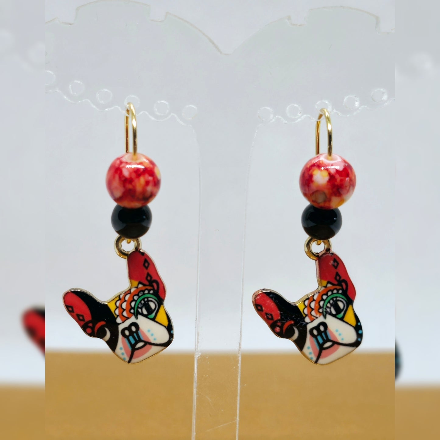 Oorbellen hond - Rood/zwart