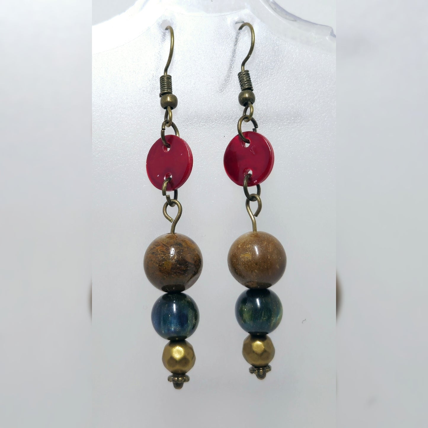 Handmade - Oorbellen Rood antiek brons 1