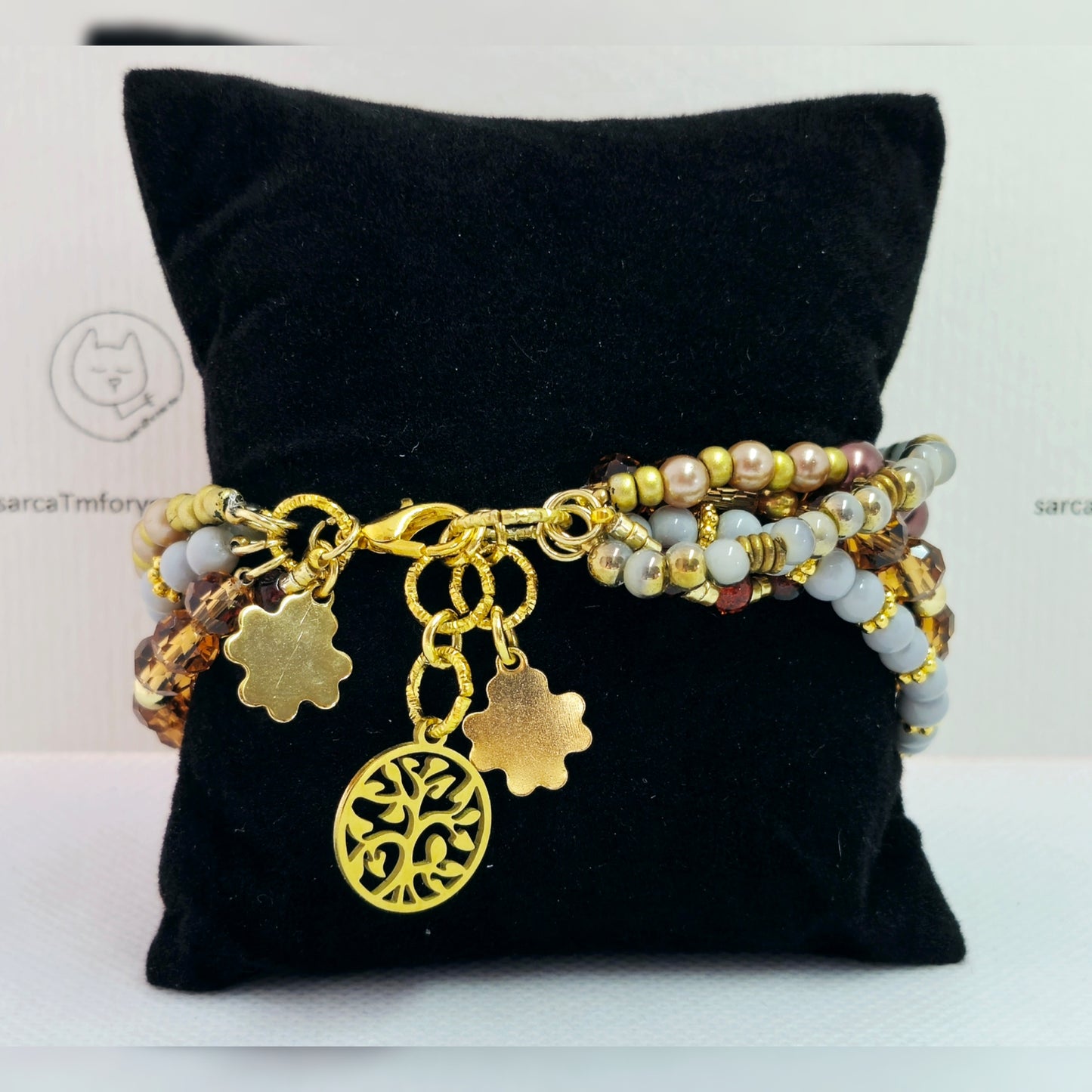 Multi-strand armband bruin/goud