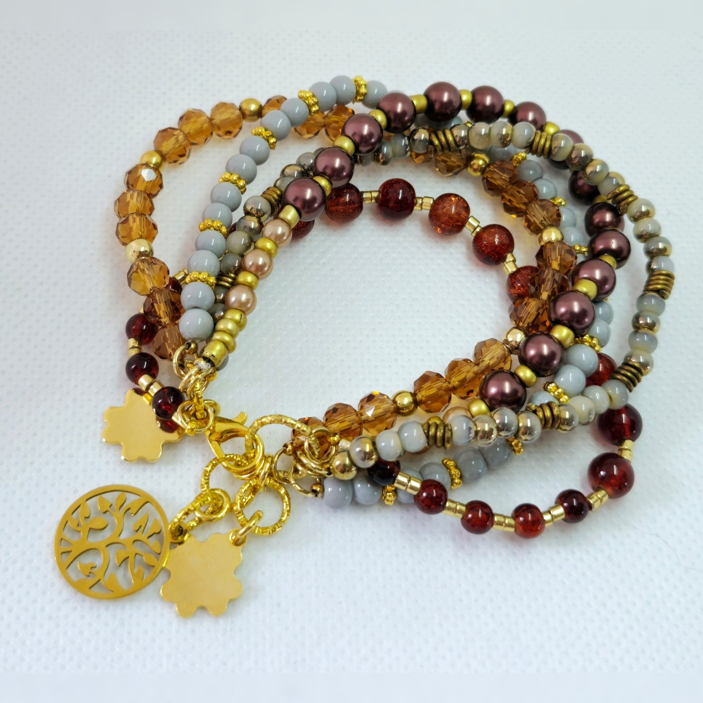 Multi-strand armband bruin/goud
