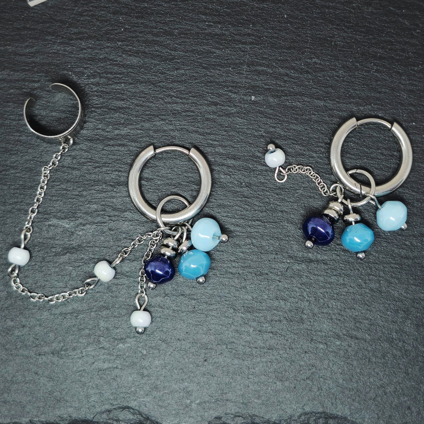Oorringen blauw met cuff