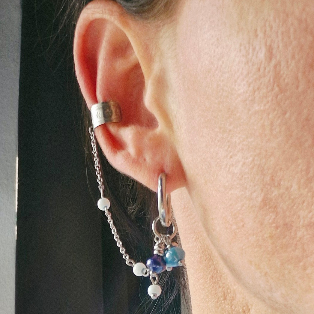 Oorringen blauw met cuff