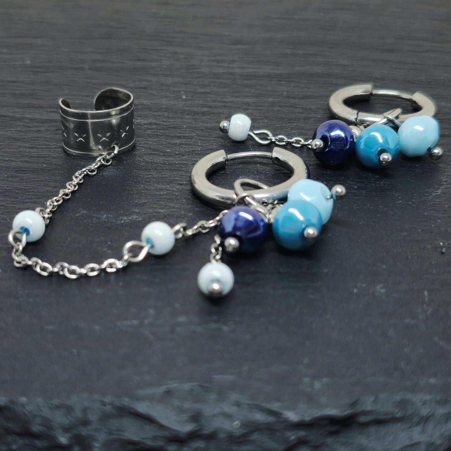 Oorringen blauw met cuff