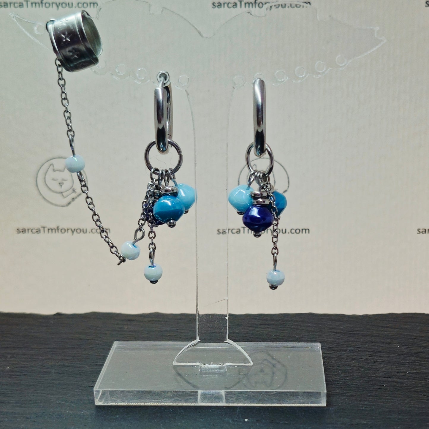 Oorringen blauw met cuff