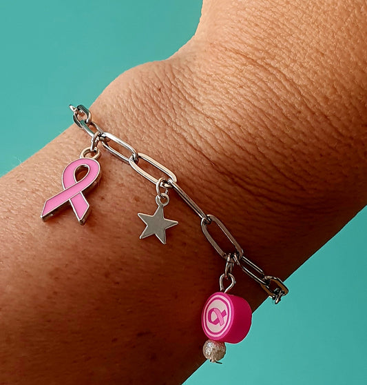 Pink ribbon armbandje (Zilver of goudkleur)