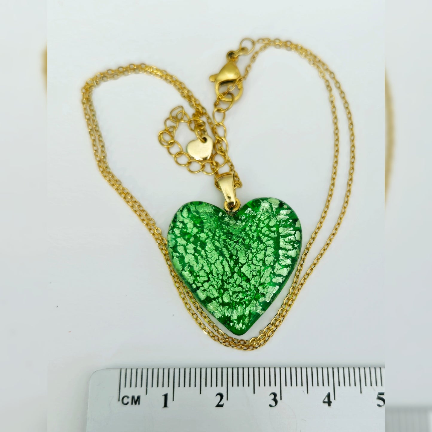 Rvs ketting groen glas-hart