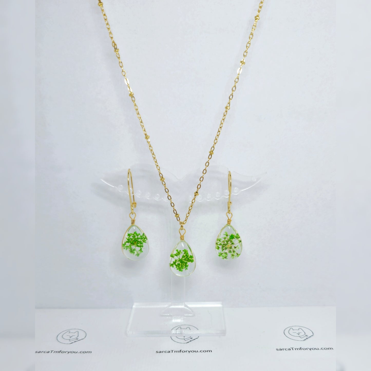 Set! Ketting en oorbellen groen/goud