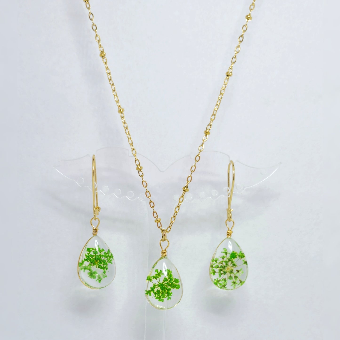 Set! Ketting en oorbellen groen/goud