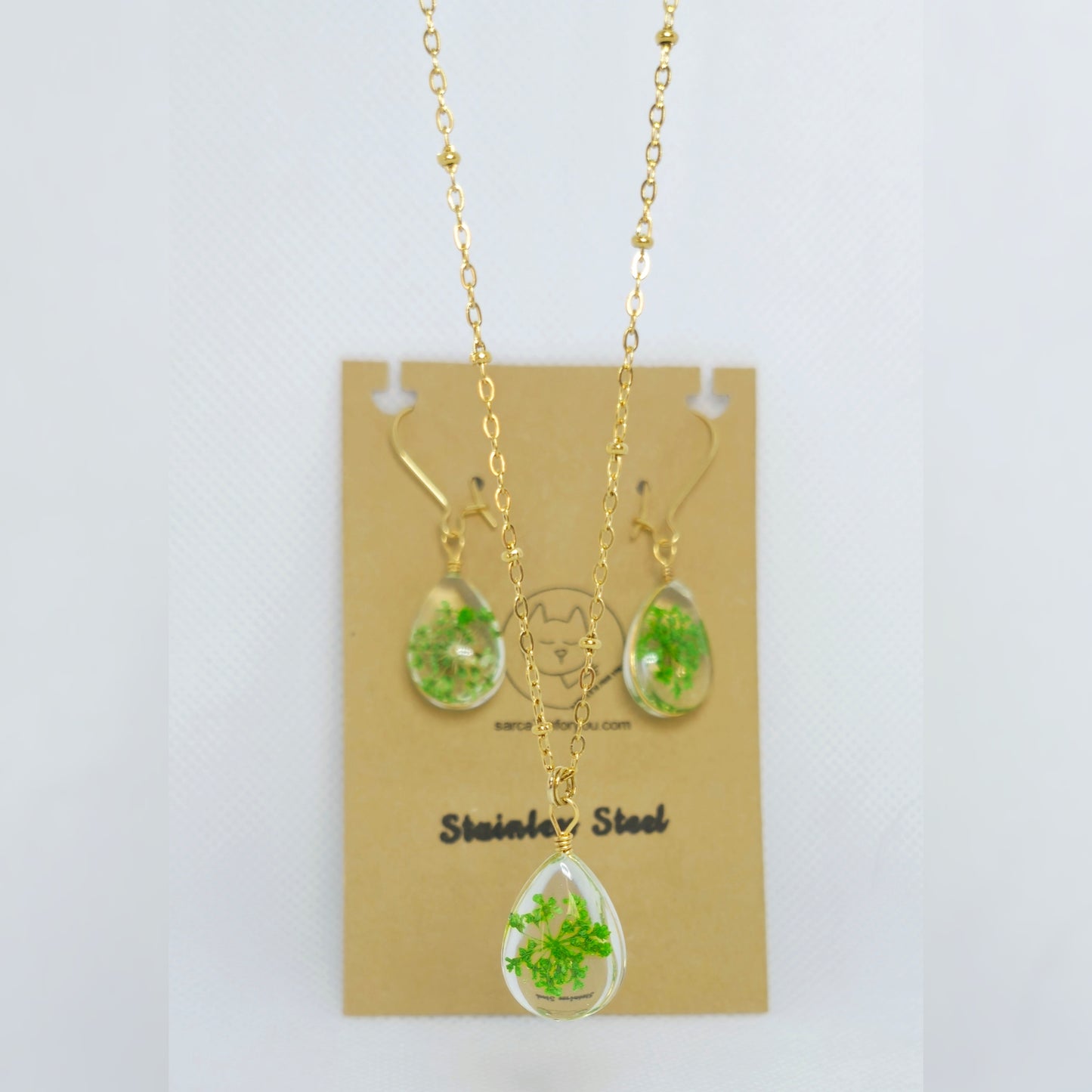 Set! Ketting en oorbellen groen/goud