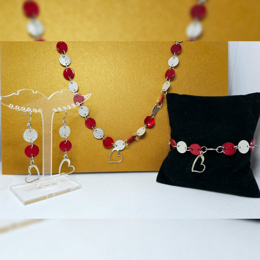 Handmade - Set rood / zilver met hart