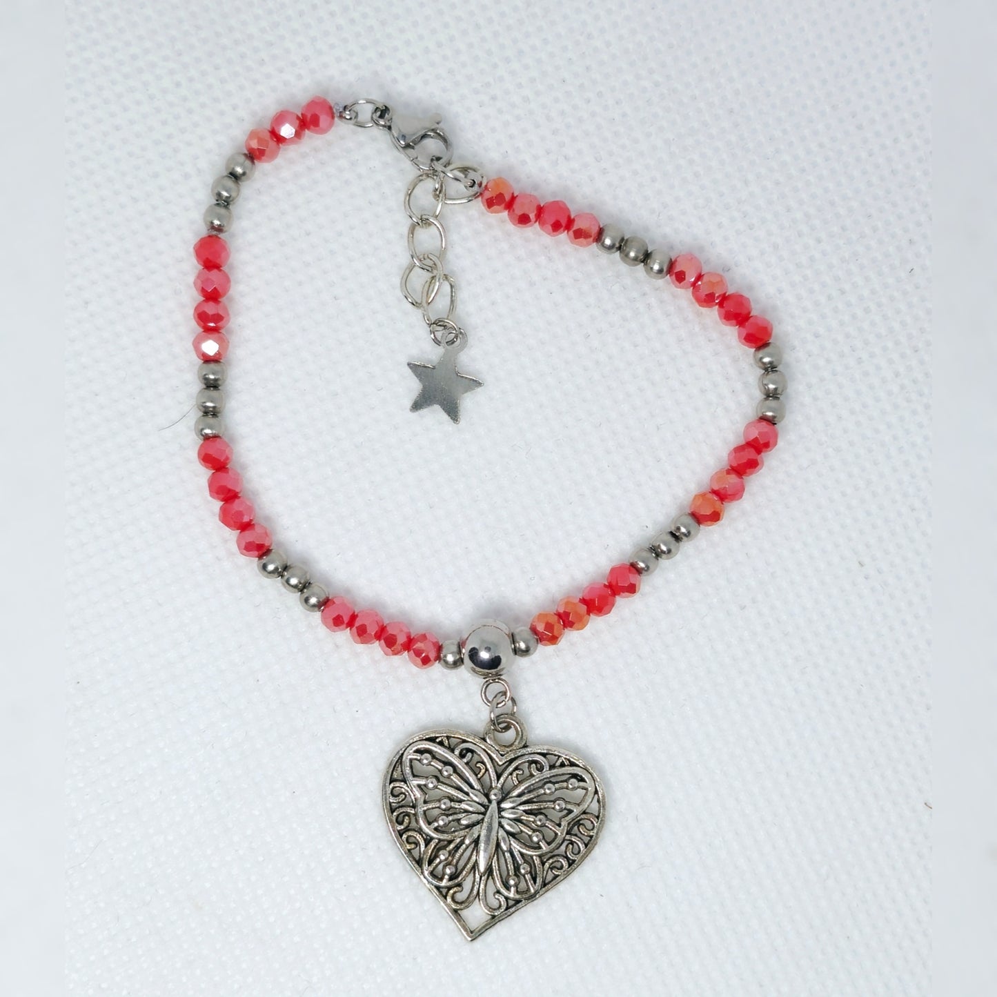 Armbandje vlinder hart rood