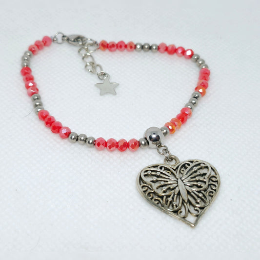 Armbandje vlinder hart rood