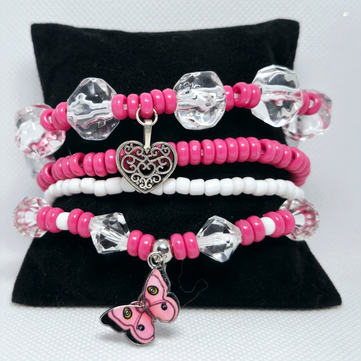 Armbanden set roze/wit