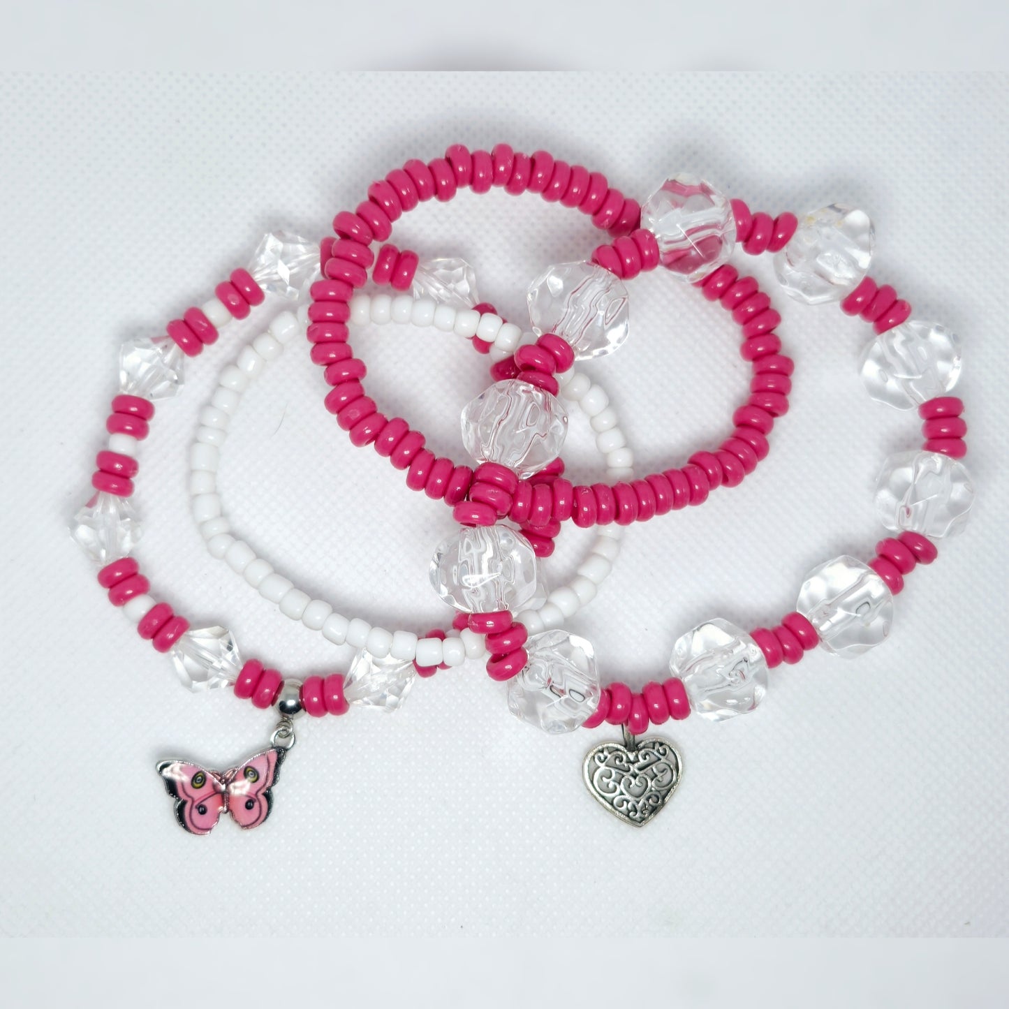 Armbanden set roze/wit