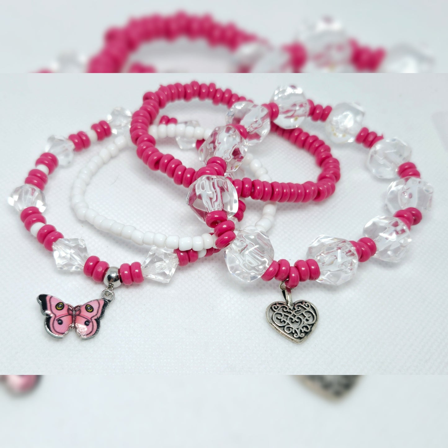 Armbanden set roze/wit