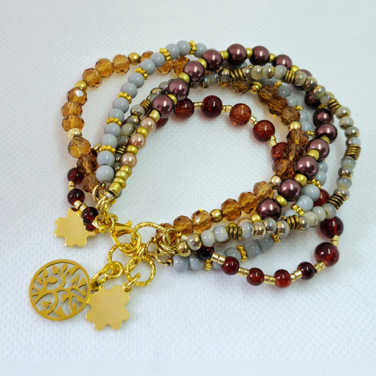 Multi-strand armband bruin/goud