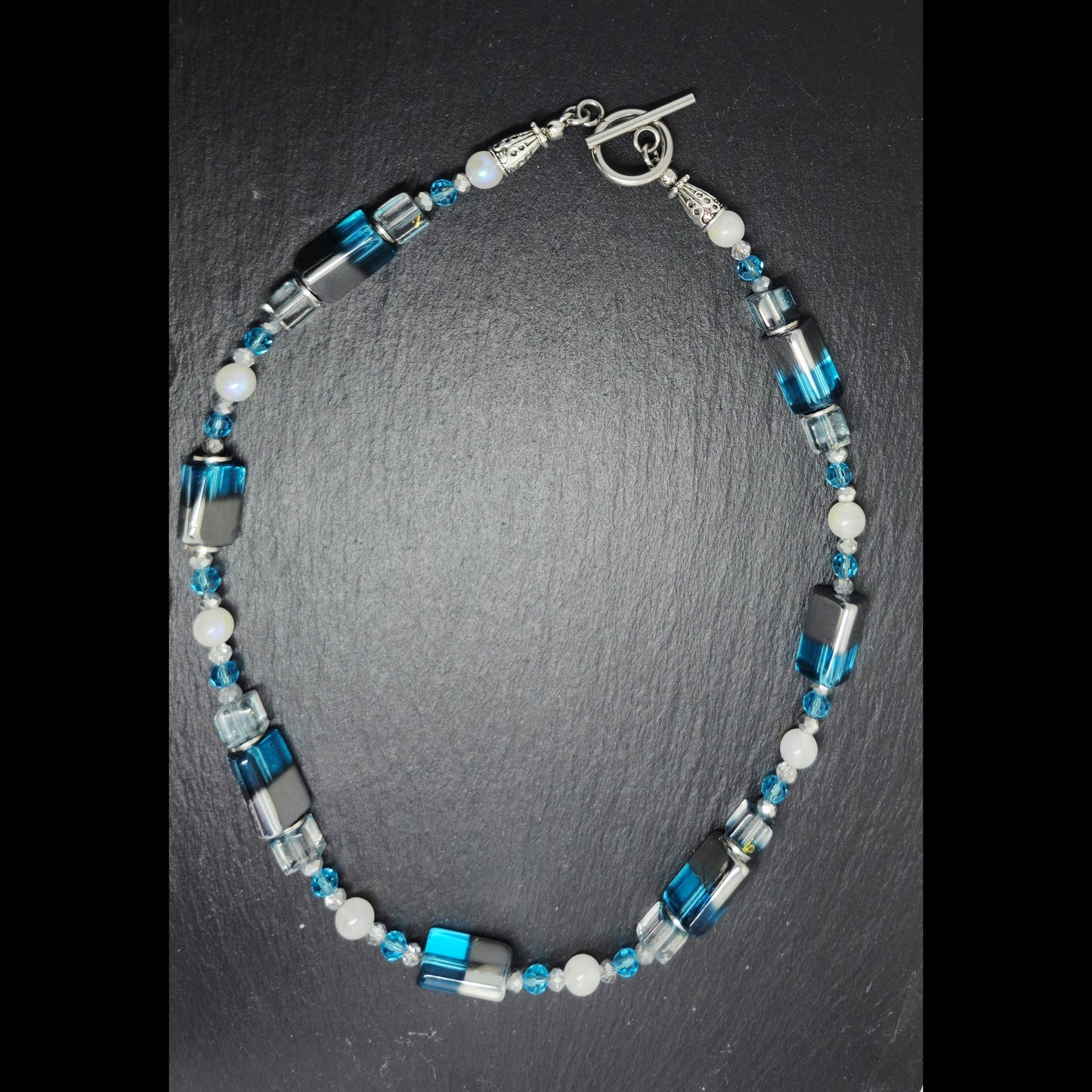 Blauw/zilveren ketting