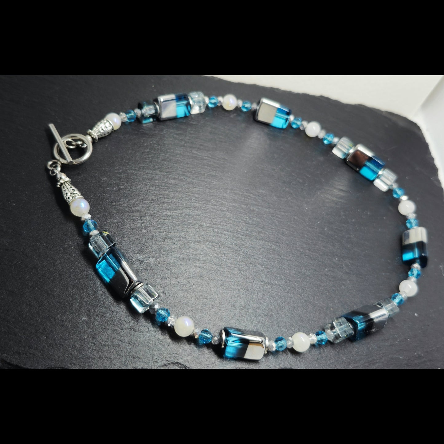 Blauw/zilveren ketting
