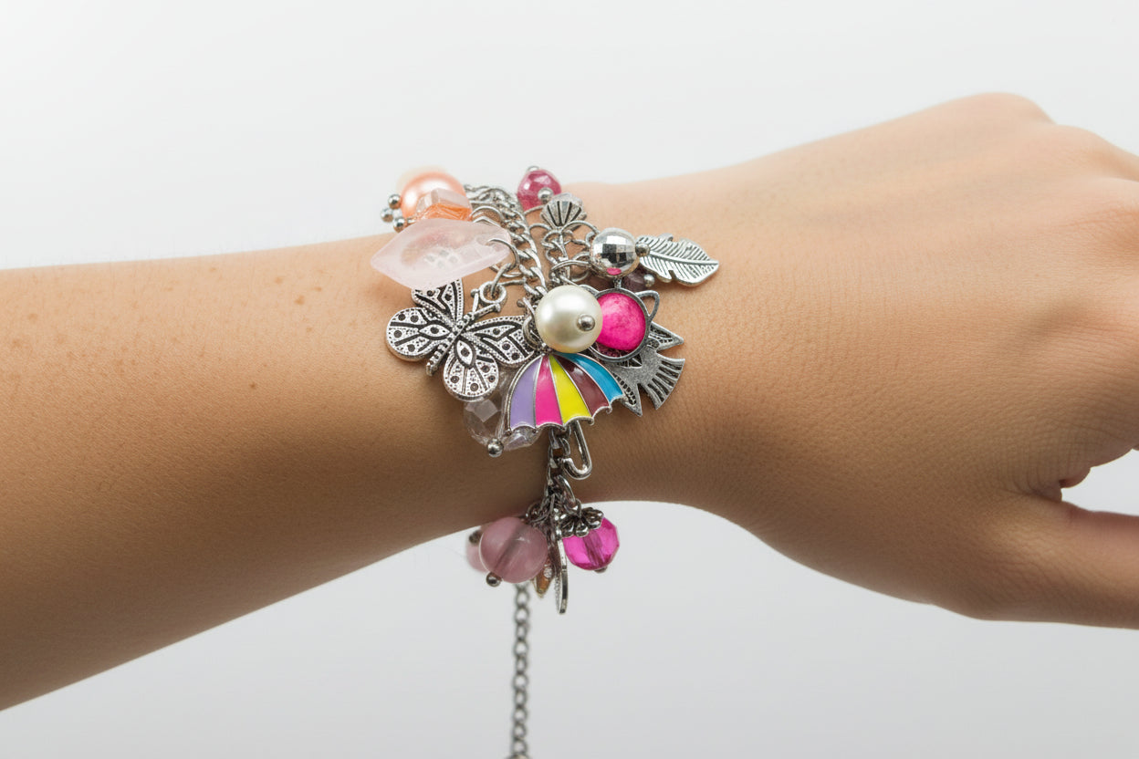 Bedelarmband roze
