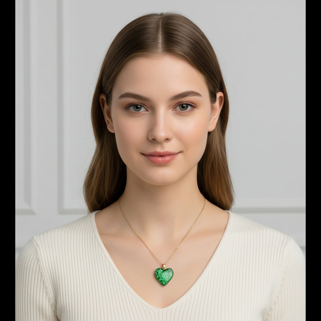 Rvs ketting groen glas-hart