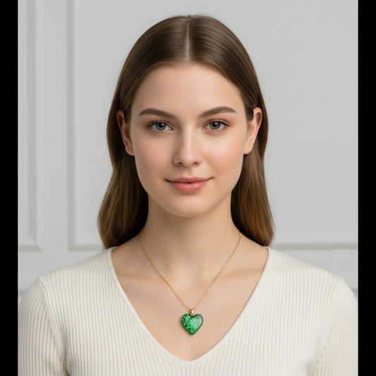 Rvs ketting groen glas-hart