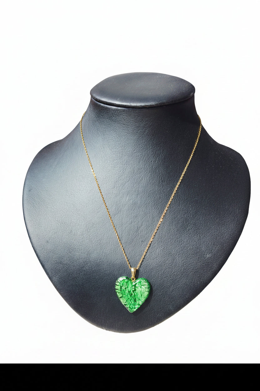 Rvs ketting groen glas-hart