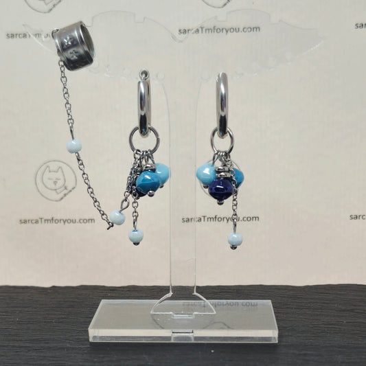 Oorringen blauw met cuff